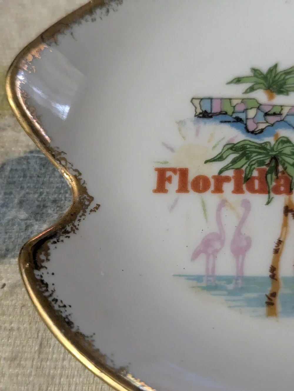 Vintage Florida Souvenir Trinket Dish or Ashtray with Gold Trim
